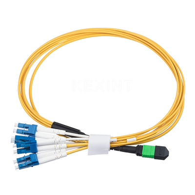 8 núcleo amarelo MPO MTP ao cabo de remendo frente e verso KEXINT da fibra ótica da manutenção programada de 4 LC FTTH/FTTX