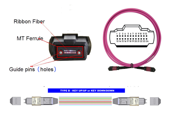 tipo magenta B USCONEC do núcleo de 3M OM4 24 do cabo de remendo do cabo de fibra ótica de 100G 24 MTP MPO