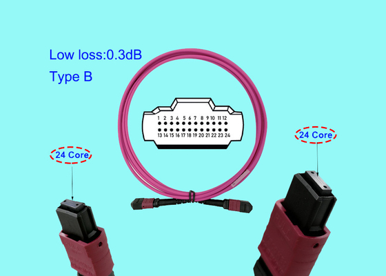 tipo magenta B USCONEC do núcleo de 3M OM4 24 do cabo de remendo do cabo de fibra ótica de 100G 24 MTP MPO